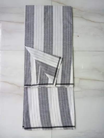 Queen Silk Double stripes Black and White Bhagalpuri Pure Cotton Lungi