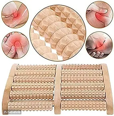 Noorie Wooden Foot Massager Acupressure and Pain Relief 6 Roll/Feet Massager 6 Roller Stress Acupressure (Brown)-thumb3