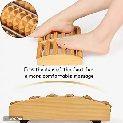 Noorie Wooden Foot Massager Acupressure and Pain Relief 6 Roll/Feet Massager 6 Roller Stress Acupressure (Brown)-thumb2