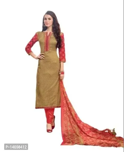 Noorie SandyBrown and TomatoRed Embroidered Glace Cotton Straight Suit Multicolour-thumb4