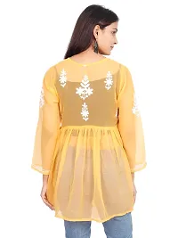 Women's Kurti Georgette Chikankari Short Tunic | Straight Womans Kurta for Summer | Stylish Plus Size Ethnic Kurti Yellow-thumb2
