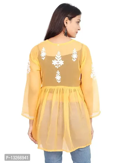 Women's Kurti Georgette Chikankari Short Tunic | Straight Womans Kurta for Summer | Stylish Plus Size Ethnic Kurti Yellow-thumb3