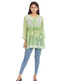 Women's Kurti Georgette Chikankari Short Tunic | Straight Womans Kurta for Summer | Stylish Plus Size Ethnic Kurti Green-thumb3