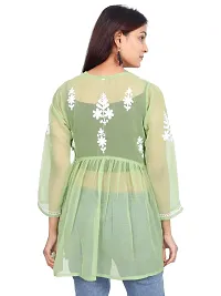 Women's Kurti Georgette Chikankari Short Tunic | Straight Womans Kurta for Summer | Stylish Plus Size Ethnic Kurti Green-thumb2