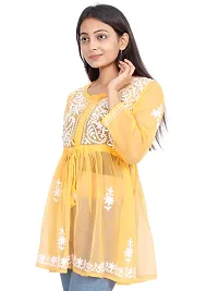 Women's Kurti Georgette Chikankari Short Tunic | Straight Womans Kurta for Summer | Stylish Plus Size Ethnic Kurti Yellow-thumb1