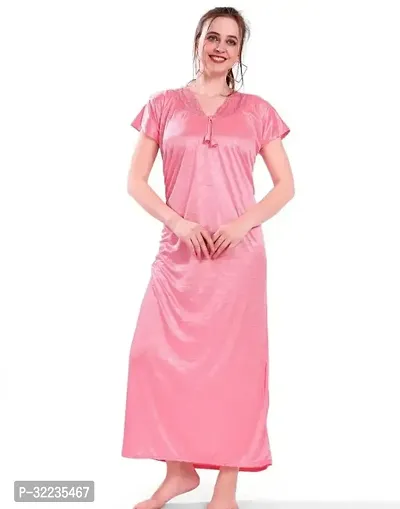 Elegant Long Maxi Night Gown Nighty Dress Super Soft Comfortable Satin Solid Nighty For Women and Girls-thumb0