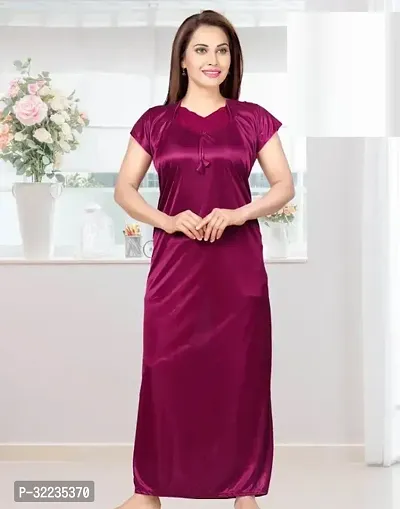 Elegant Long Maxi Night Gown Nighty Dress Super Soft Comfortable Satin Solid Nighty For Women and Girls-thumb0