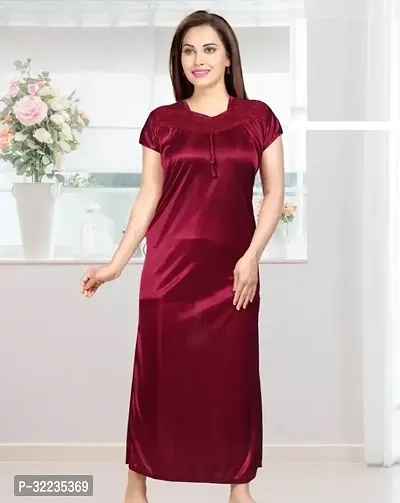 Elegant Long Maxi Night Gown Nighty Dress Super Soft Comfortable Satin Solid Nighty For Women and Girls-thumb0