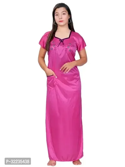 Elegant Long Maxi Night Gown Nighty Dress Super Soft Comfortable Satin Solid Nighty For Women and Girls-thumb0