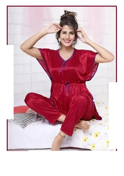 Satin Solid Kaftan Nightsuits For Women