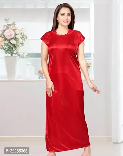 Elegant Long Maxi Night Gown Nighty Dress Super Soft Comfortable Satin Solid Nighty For Women and Girls-thumb0