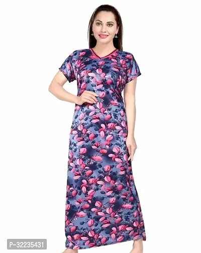 Elegant Long Maxi Night Gown Nighty Dress Super Soft Comfortable Satin Solid Nighty For Women and Girls-thumb0