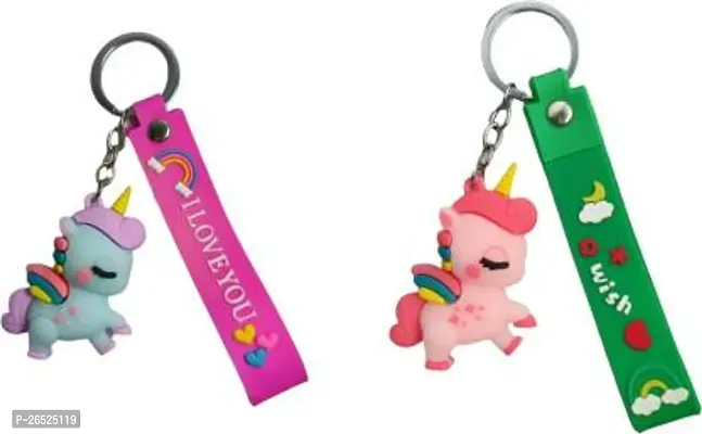 Stylish An Adorable Rubber Unicorn With Cute Tag Combo Keychain Key Chain-thumb0
