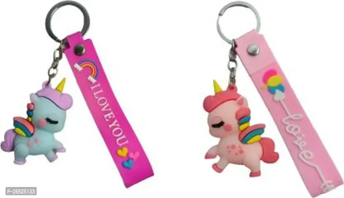 Stylish An Appealing Combo Of Easy To Carry Rubber Unicorn Key Chain-thumb0