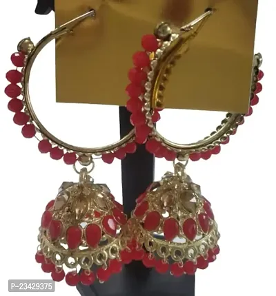 Firstdemand Gold Plated Jhumka Earrings for Women Traditional Antique Gold Plated Jhumki Earrings for Women  Girls (Red)-thumb0