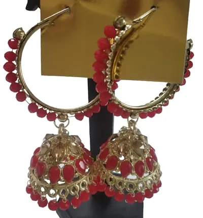Firstdemand Gold Plated Jhumka Earrings for Women Traditional Antique Gold Plated Jhumki Earrings for Women  Girls (Red)