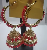 Firstdemand Gold Plated Jhumka Earrings for Women Traditional Antique Gold Plated Jhumki Earrings for Women  Girls (Red)-thumb1