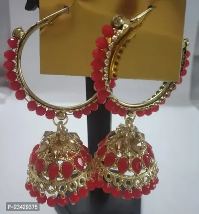 Firstdemand Gold Plated Jhumka Earrings for Women Traditional Antique Gold Plated Jhumki Earrings for Women  Girls (Red)-thumb2