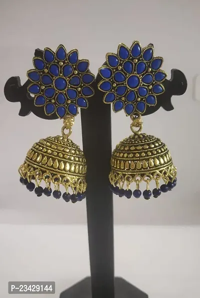 Firstdemand Jhumka Earrings for Women Traditional Antique Gold Plated Jhumki Earrings for Women  Girls (Blue)-thumb5