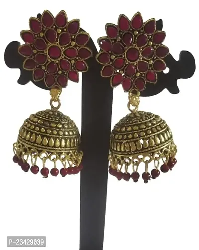 Firstdemand Jhumka Earrings for Women Traditional Antique Gold Plated Jhumki Earrings for Women  Girls (Maroon)-thumb0
