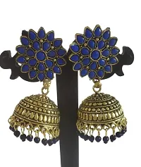 Firstdemand Jhumka Earrings for Women Traditional Antique Gold Plated Jhumki Earrings for Women  Girls (Blue)-thumb1