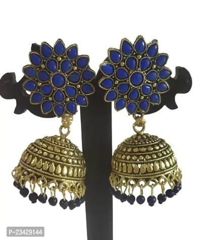 Firstdemand Jhumka Earrings for Women Traditional Antique Gold Plated Jhumki Earrings for Women  Girls (Blue)-thumb2