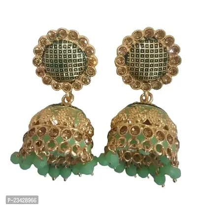 Firstdemand Gold Plated Jhumka Earrings for Women Traditional Antique Gold Plated Jhumki Earrings for Women  Girls (Rama Green)