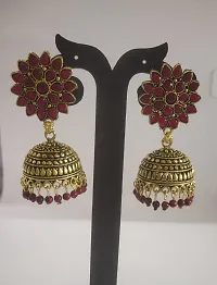Firstdemand Jhumka Earrings for Women Traditional Antique Gold Plated Jhumki Earrings for Women  Girls (Maroon)-thumb1