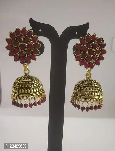 Firstdemand Jhumka Earrings for Women Traditional Antique Gold Plated Jhumki Earrings for Women  Girls (Maroon)-thumb2