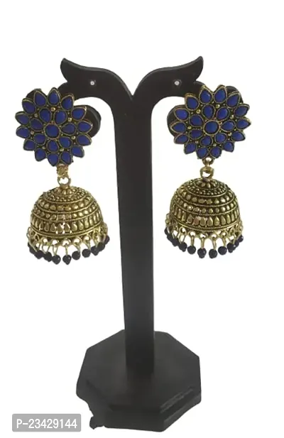 Firstdemand Jhumka Earrings for Women Traditional Antique Gold Plated Jhumki Earrings for Women  Girls (Blue)-thumb3