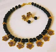 Firstdemand Gold Plated Traditional Flowar Pendent Necklace Set (Black - Golden) for Beautiful Women-thumb4