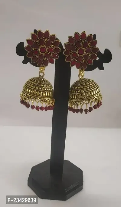 Firstdemand Jhumka Earrings for Women Traditional Antique Gold Plated Jhumki Earrings for Women  Girls (Maroon)-thumb4