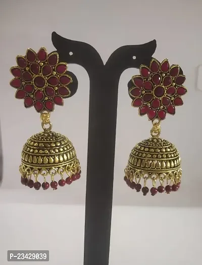 Firstdemand Jhumka Earrings for Women Traditional Antique Gold Plated Jhumki Earrings for Women  Girls (Maroon)-thumb3