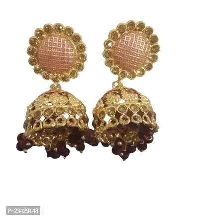 Firstdemand Gold Plated Jhumka Earrings for Women Traditional Antique Gold Plated Jhumki Earrings for Women  Girls (Maroon)