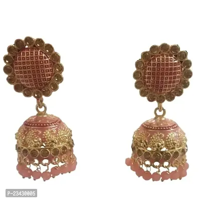 Firstdemand Gold Plated Jhumka Earrings for Women Traditional Antique Gold Plated Jhumki Earrings for Women  Girls (Flemingo Pink)