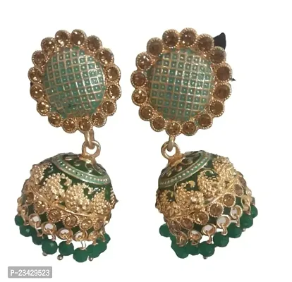 Firstdemand Gold Plated Jhumka Earrings for Women Traditional Antique Gold Plated Jhumki Earrings for Women  Girls (Green)