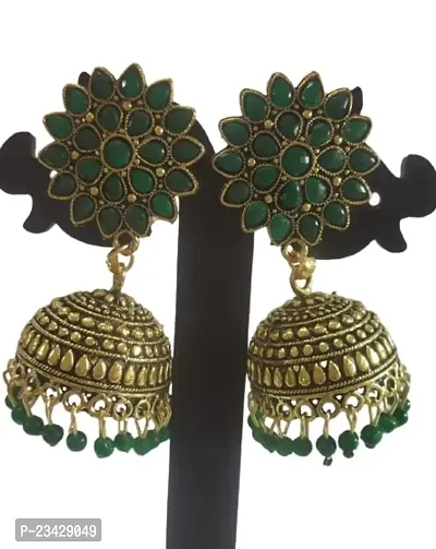 Firstdemand Jhumka Earrings for Women Traditional Antique Gold Plated Jhumki Earrings for Women  Girls (Green)