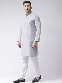Reliable Grey Cotton Solid Mid Length Kurta For Men-thumb1