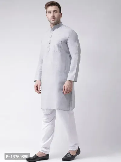 Reliable Grey Cotton Solid Mid Length Kurta For Men-thumb2