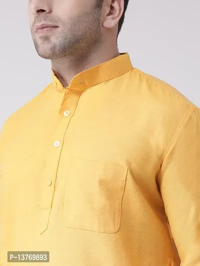 Reliable Yellow Cotton Solid Mid Length Kurta For Men-thumb5