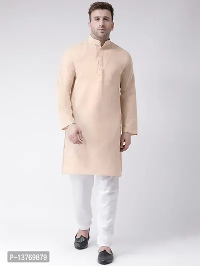 Reliable Beige Cotton Solid Mid Length Kurta For Men-thumb0