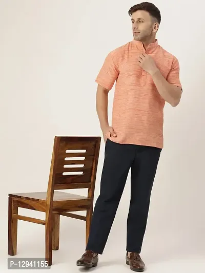 RIAG Men's Half Sleeves Orange Textured Short Kurta-thumb5