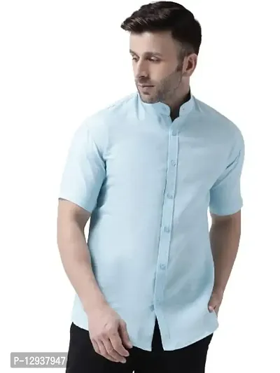 RIAG Men's Chinese Neck Half Sleeves Sky Blue Shirt-thumb0