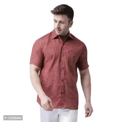 KHADIO Men's Linen O1 Half Shirt Brown-thumb0