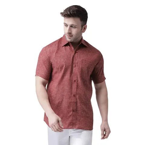 KHADIO Men's Linen O1 Half Shirt Brown