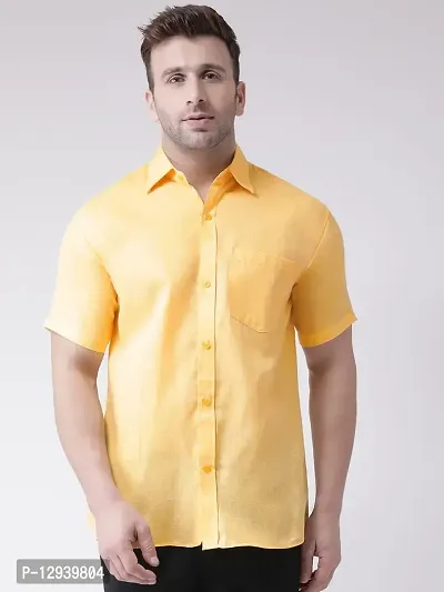 KHADIO Men's Linen H1 Half Shirt Yellow
