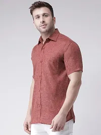 KHADIO Men's Linen O1 Half Shirt Brown-thumb1