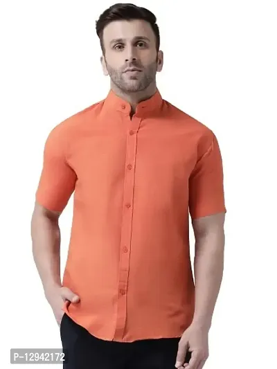 RIAG Men's Chinese Neck Half Sleeves Orange Shirt