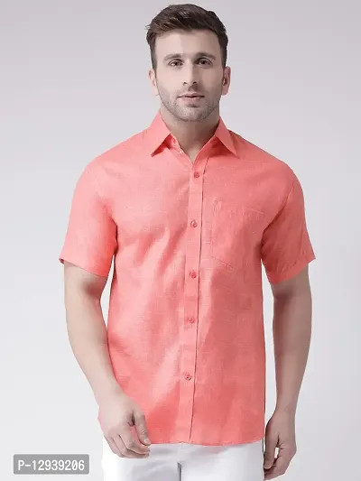 KHADIO Men's Linen B1 Half Shirt Orange