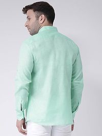 Trendy Green Linen Long Sleeves Solid Casual Shirts For Men-thumb2
